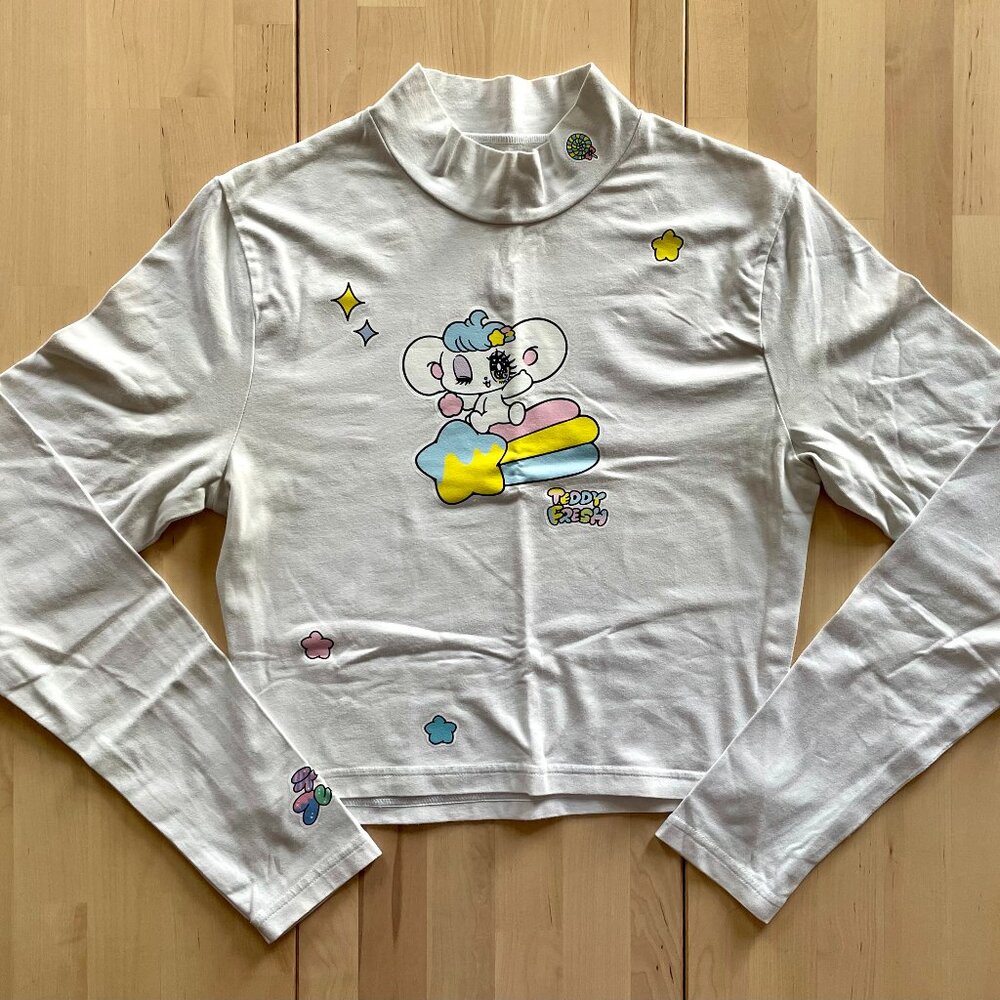 Teddy Fresh x Yurie Sekiya Women's Cute Kawaii Japanese Mock Neck Blouse Top
